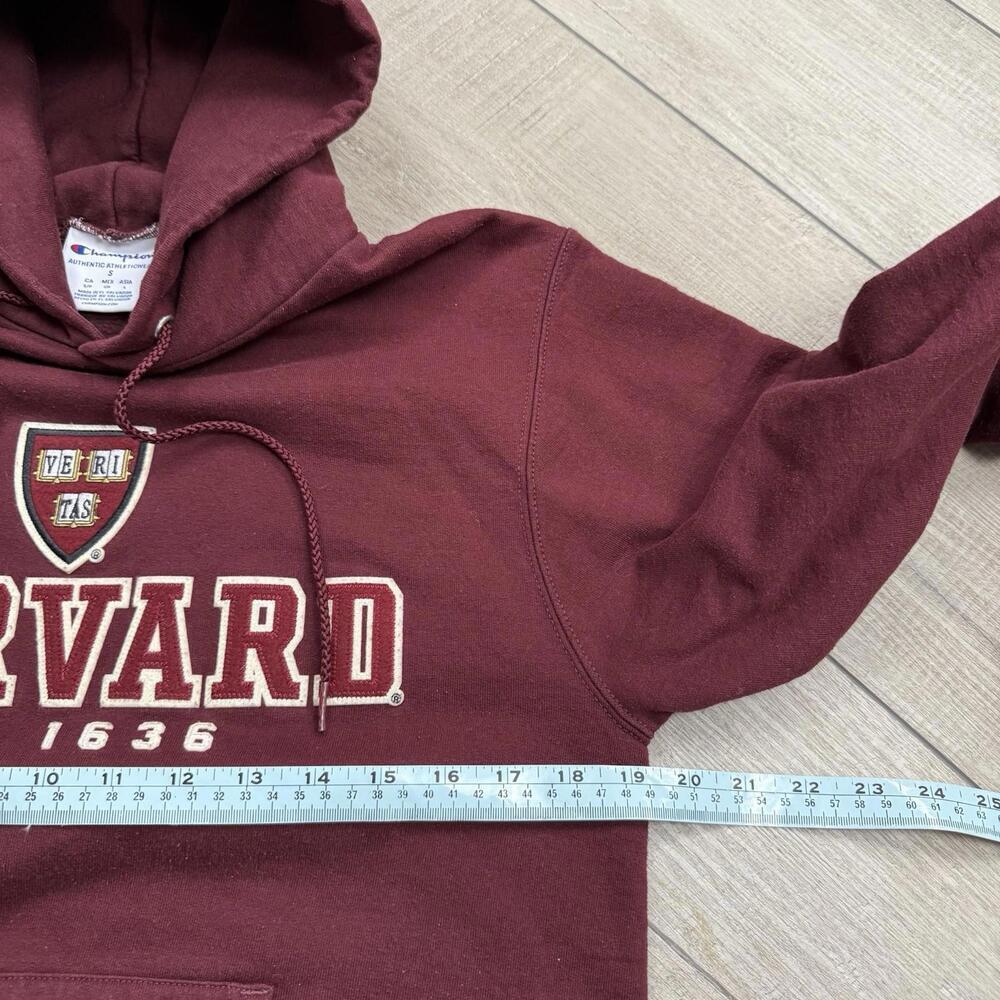 Y2K Champion Harvard University Hoodie Maroon Size S Embroidered Logo EST 1636 - Picture 7 of 8